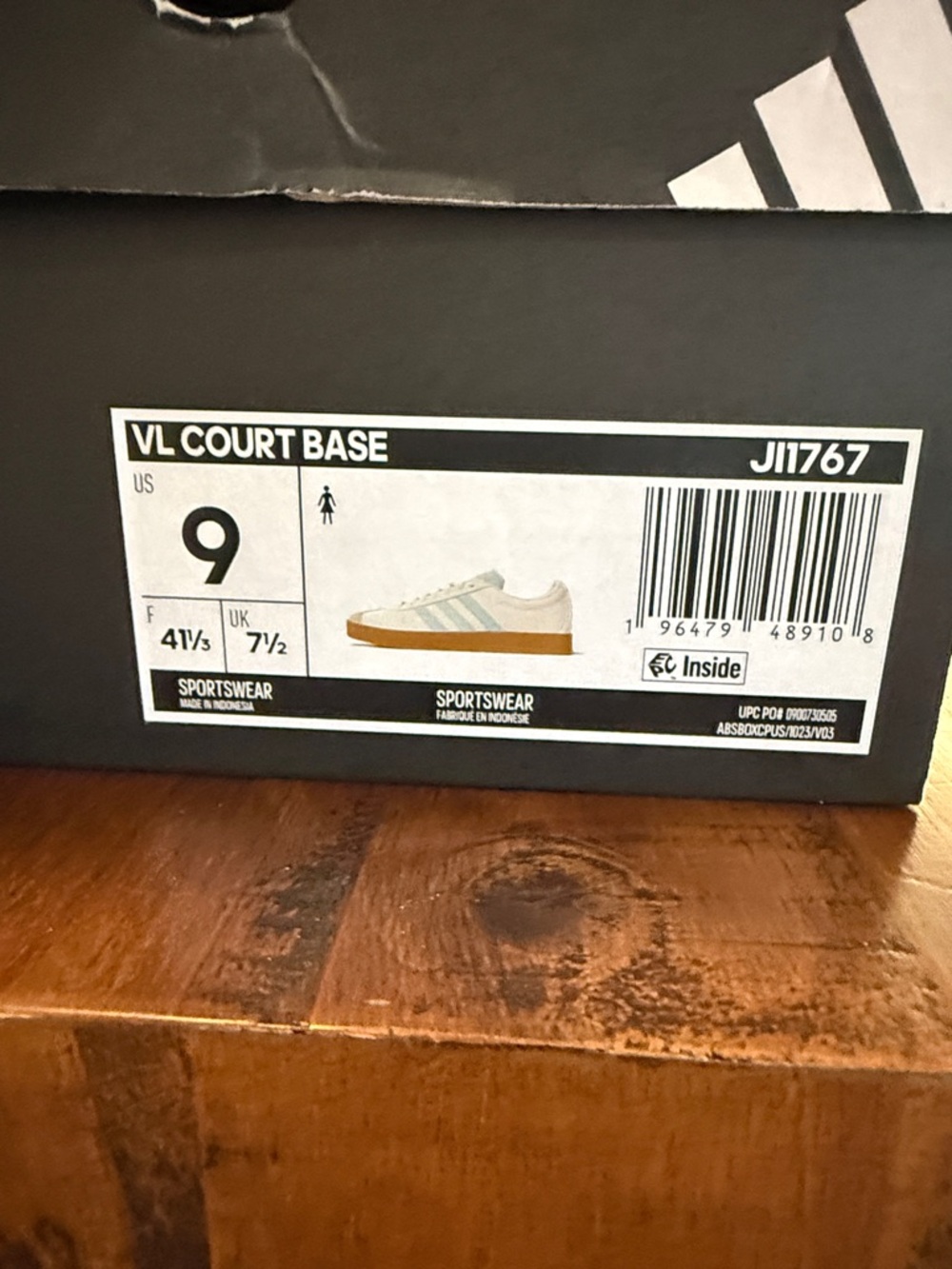 adidas Women’s White Sneakers with Light Blue Stripes and Gum Sole - Picture 2 of 3